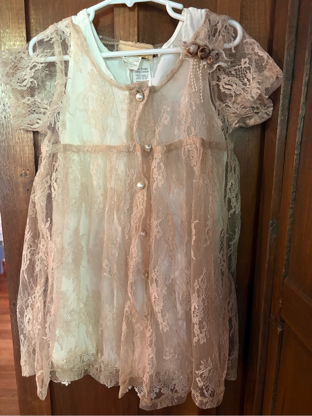 Girls Lace Overlay Party Dress in Blush